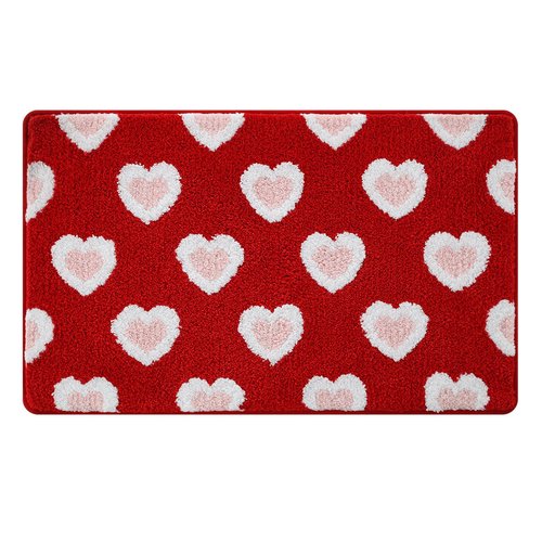 Moutina Valentines Day Bathroom Rug 16x24 Inch, Soft and Absorbent Tufted Love Heart Bath Mat Non Slip Washable, Valentines Bathroom Bedroom Decor for Couples