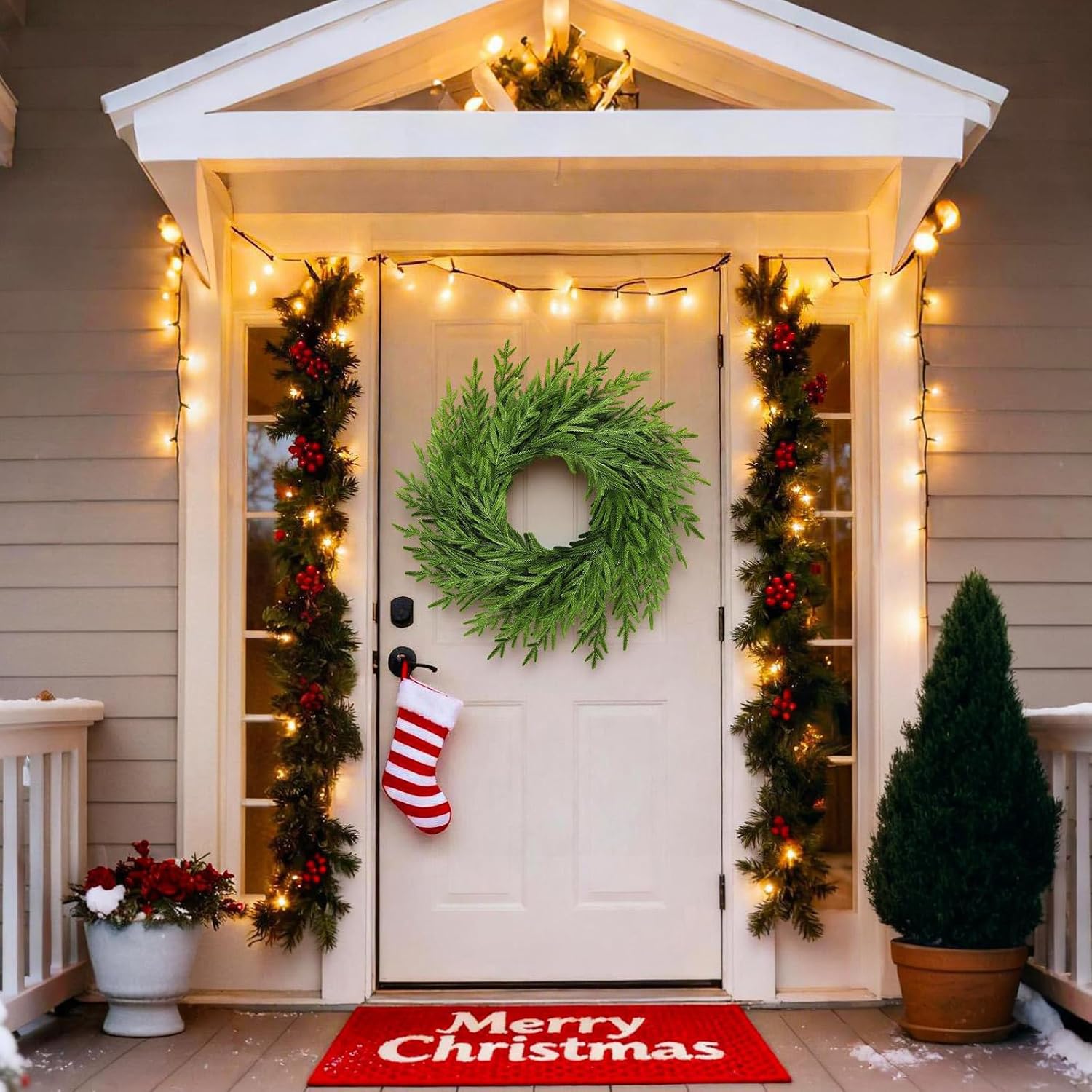 Regine Switzerland 26” Artificial Norfolk Pine Wreath - Real Touch Greenery for Year-Round Home Decor