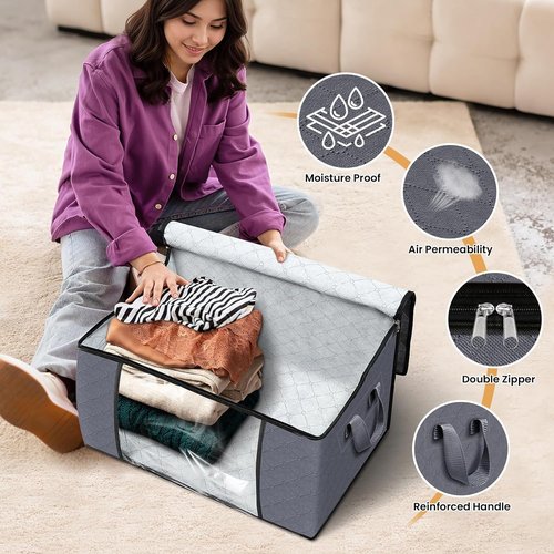 Fab Totes Storage Bags - Foldable Closet Organizers with Reinforced Handles for Home & Dorm | Fabric Bins for Clothes & Blankets