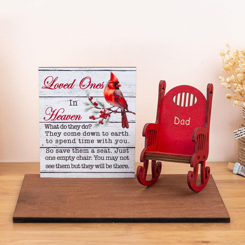 Skiennix Candleholders | Memorial Keepsake Sign with Empty Chair & Cardinal - Personalized Name Decor for Loved Ones