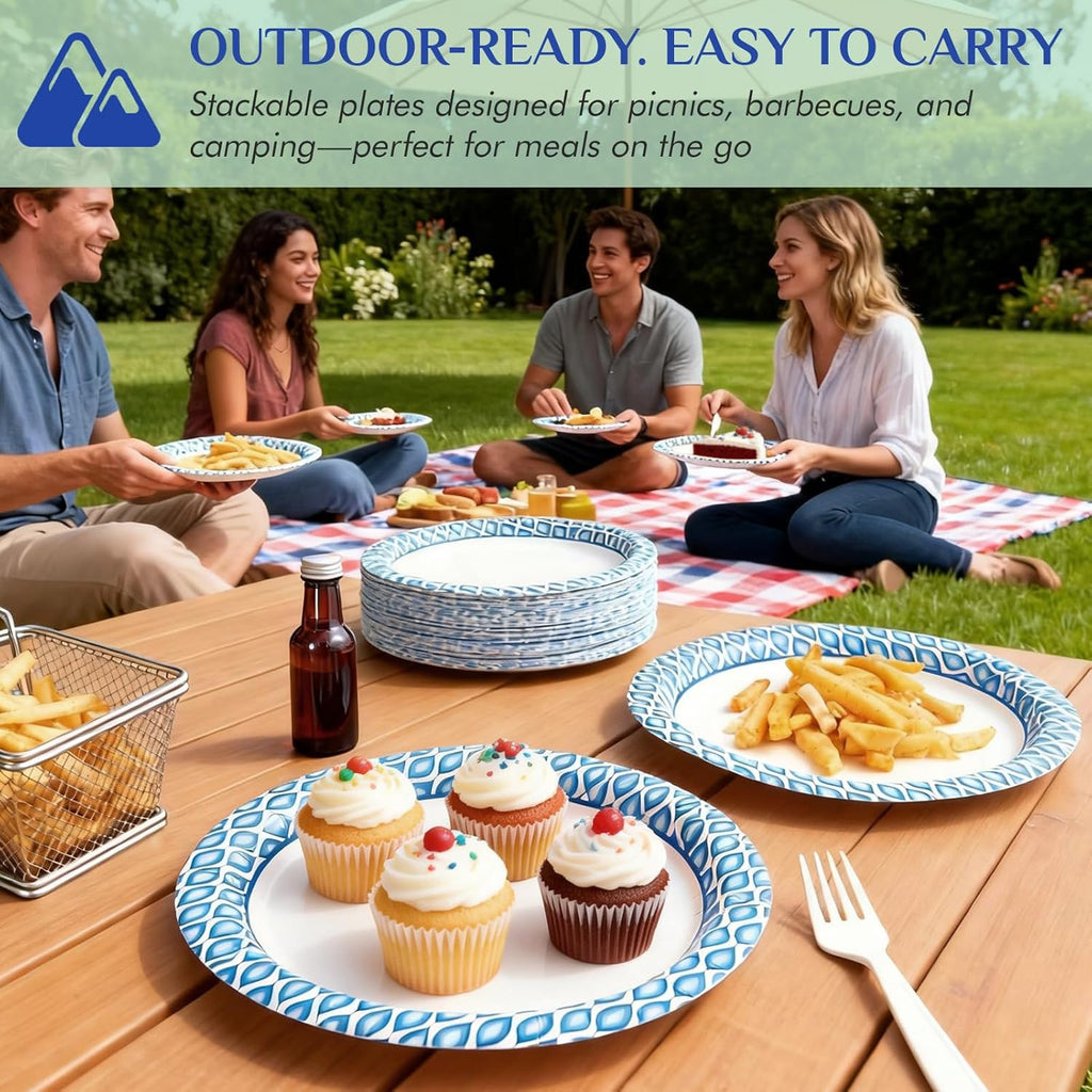 MUCHII Disposable Paper Plates - 8.375 Inch, 300 Count, Soak & Cut Proof for Parties & Gatherings