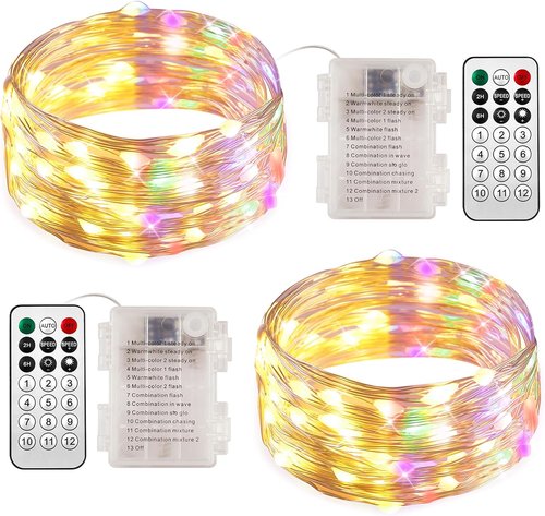 Ariceleo Battery Operated String Lights - 50 LEDs with Remote Control & Timer | 5M/16.4ft Warm White & Multi-Color