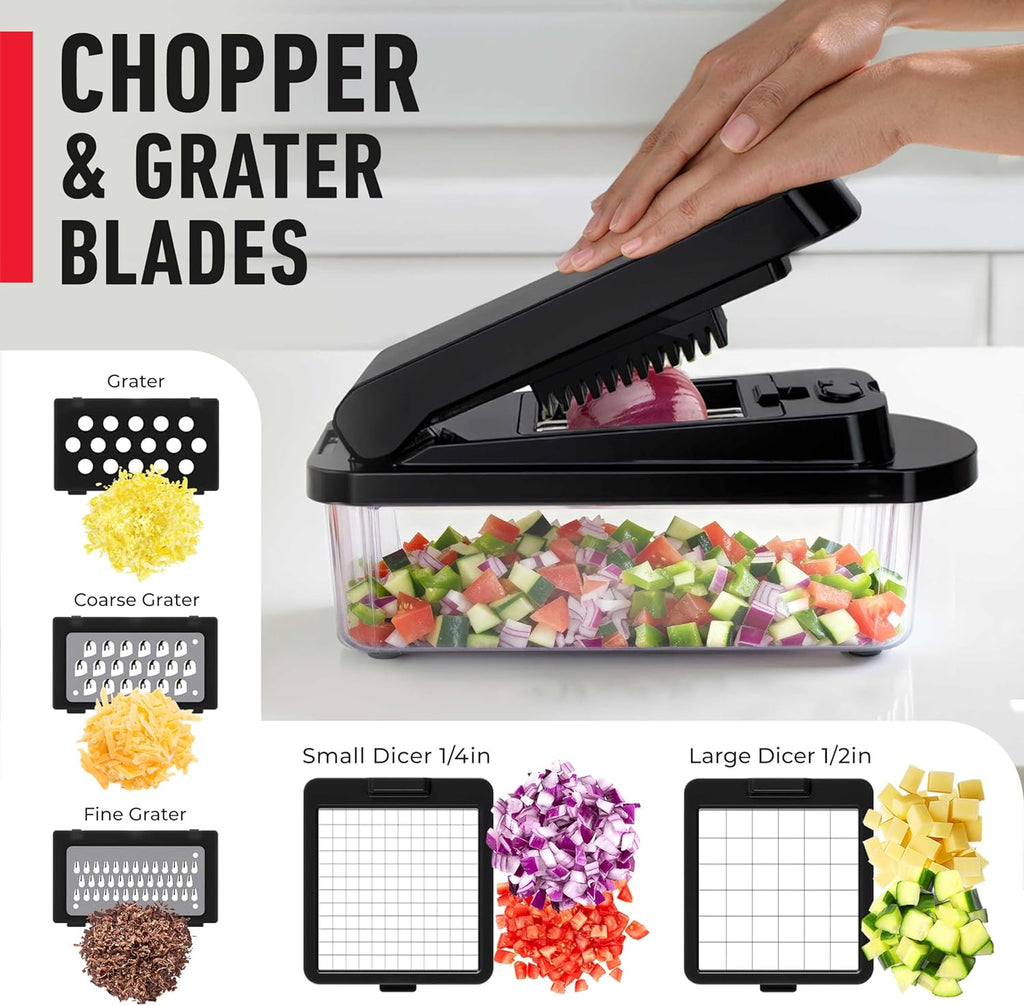 Mueller Pro-Series Vegetable Chopper - 10-in-1 Mandoline Slicer & Onion Mincer | Kitchen Essential in Black