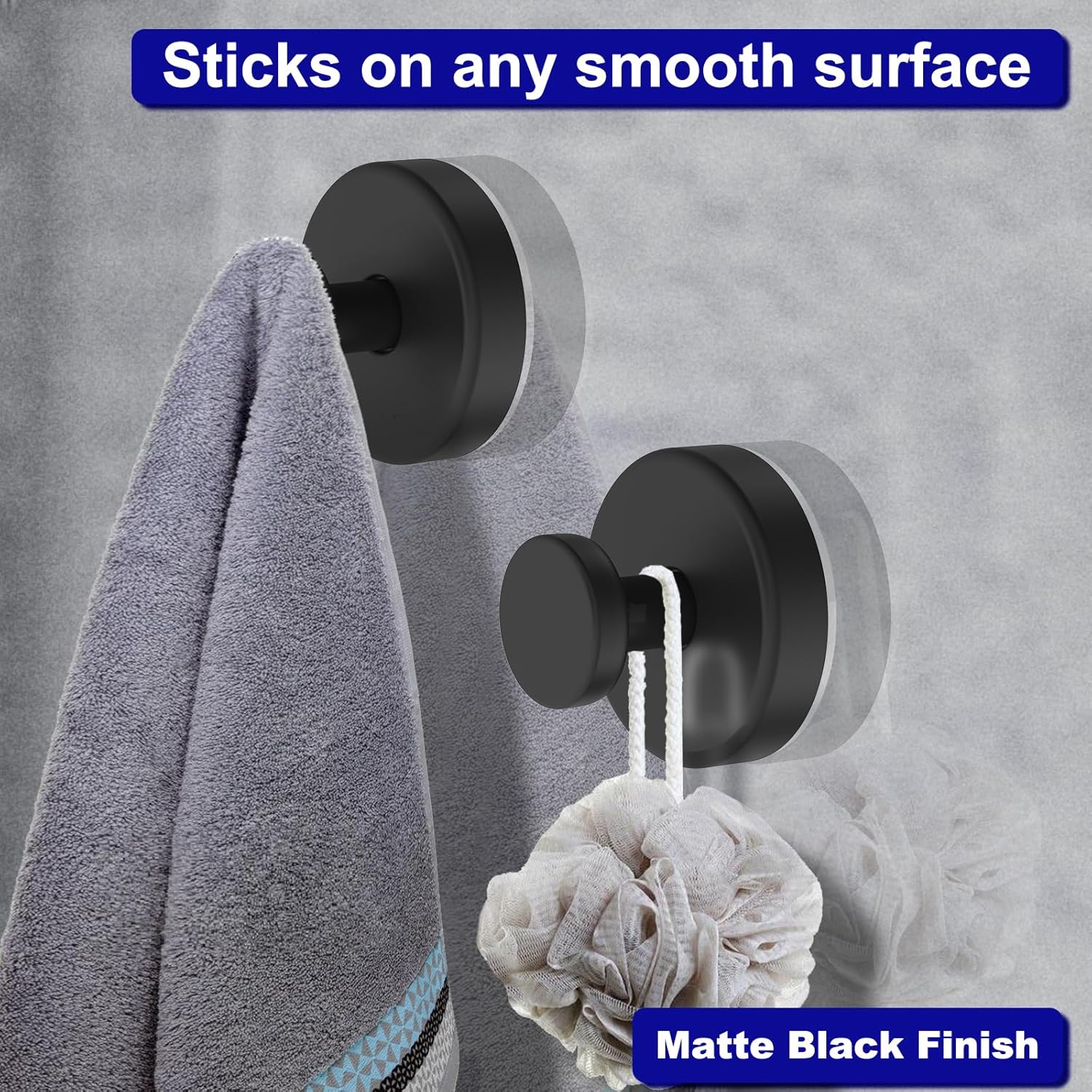 Skiennix Suction Cup Hooks - Removable Towel Hooks for Bathroom & Shower | 4 Pack, Black