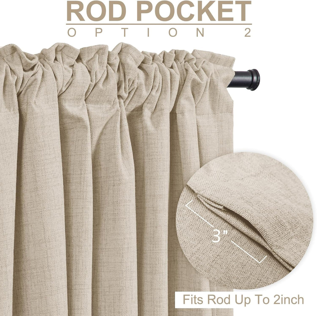 Skiennix 100% Blackout Linen Curtains - Thermal Insulated Drapes for Bedroom | 50" W x 108" L, Oatmeal