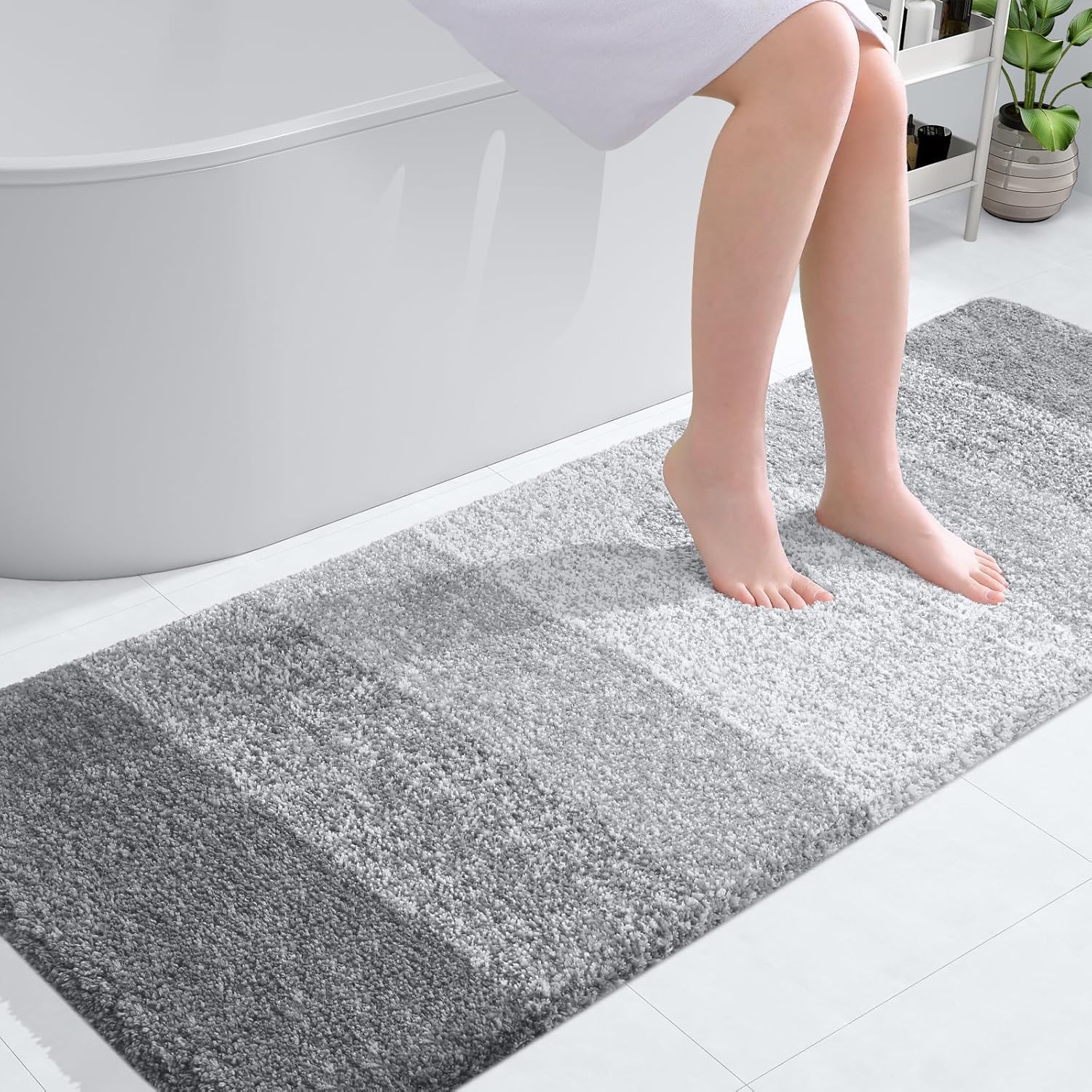 OLANLY Bathroom Runner Rug - Extra Soft Microfiber Mat 59x24 | Quick Dry, Washable, Light Grey