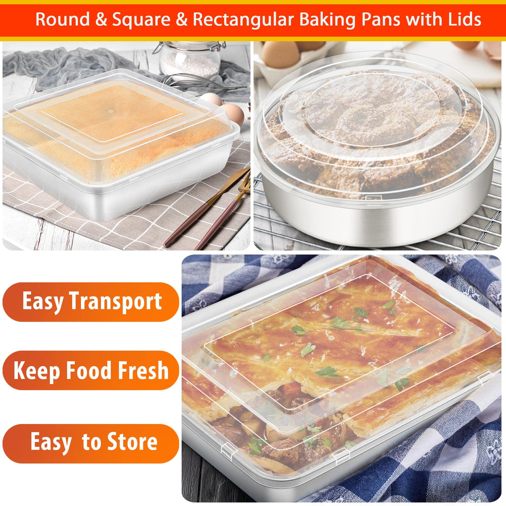 TeamFar Stainless Steel Bakeware Sets, Baking Sheet with Rack, Toaster Oven Pan & Pizza Pan, Lasagna Pan with Lids, Square & Round Cake Pan with Lids, Muffin & Loaf Pan, Healthy