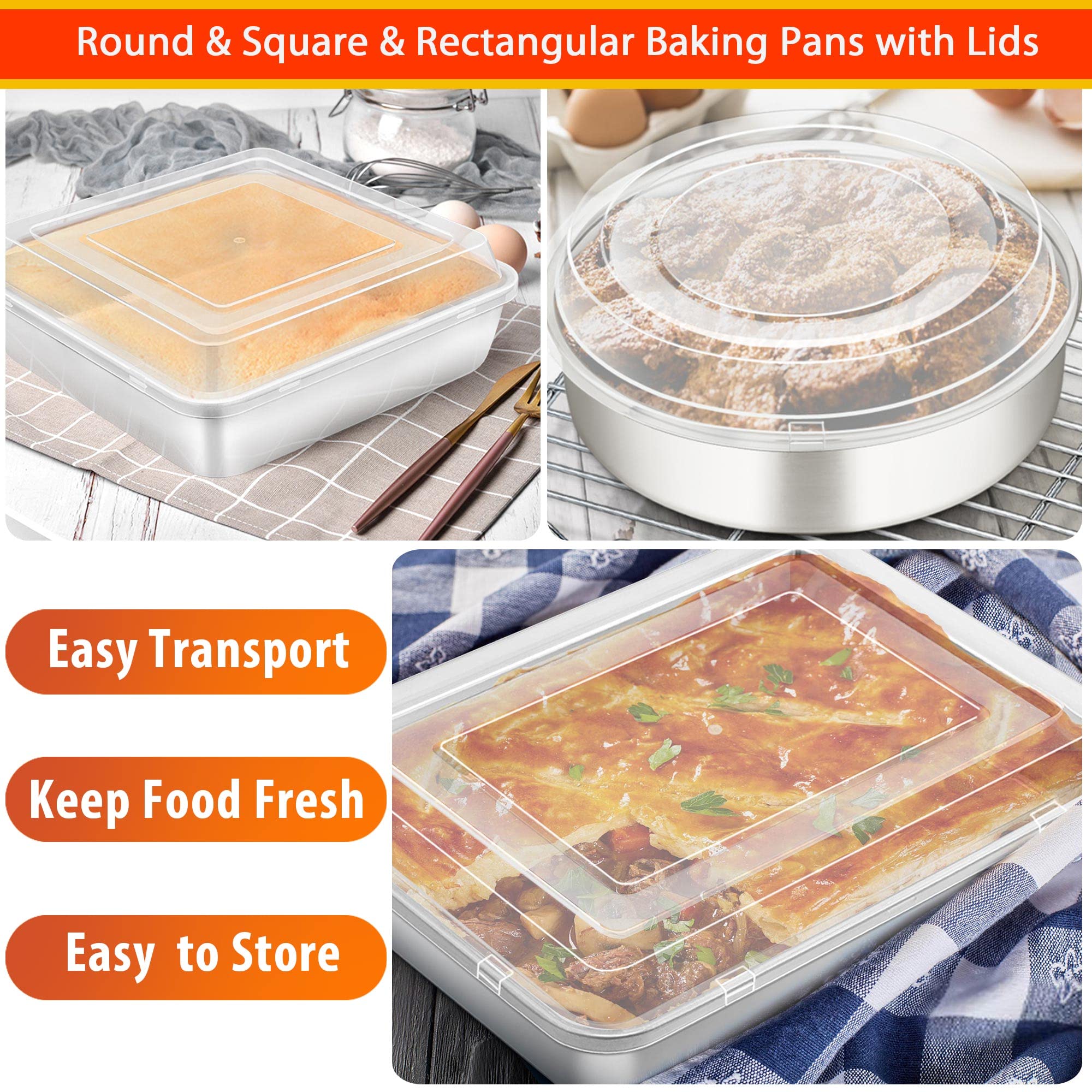TeamFar Stainless Steel Bakeware Sets, Baking Sheet with Rack, Toaster Oven Pan & Pizza Pan, Lasagna Pan with Lids, Square & Round Cake Pan with Lids, Muffin & Loaf Pan, Healthy