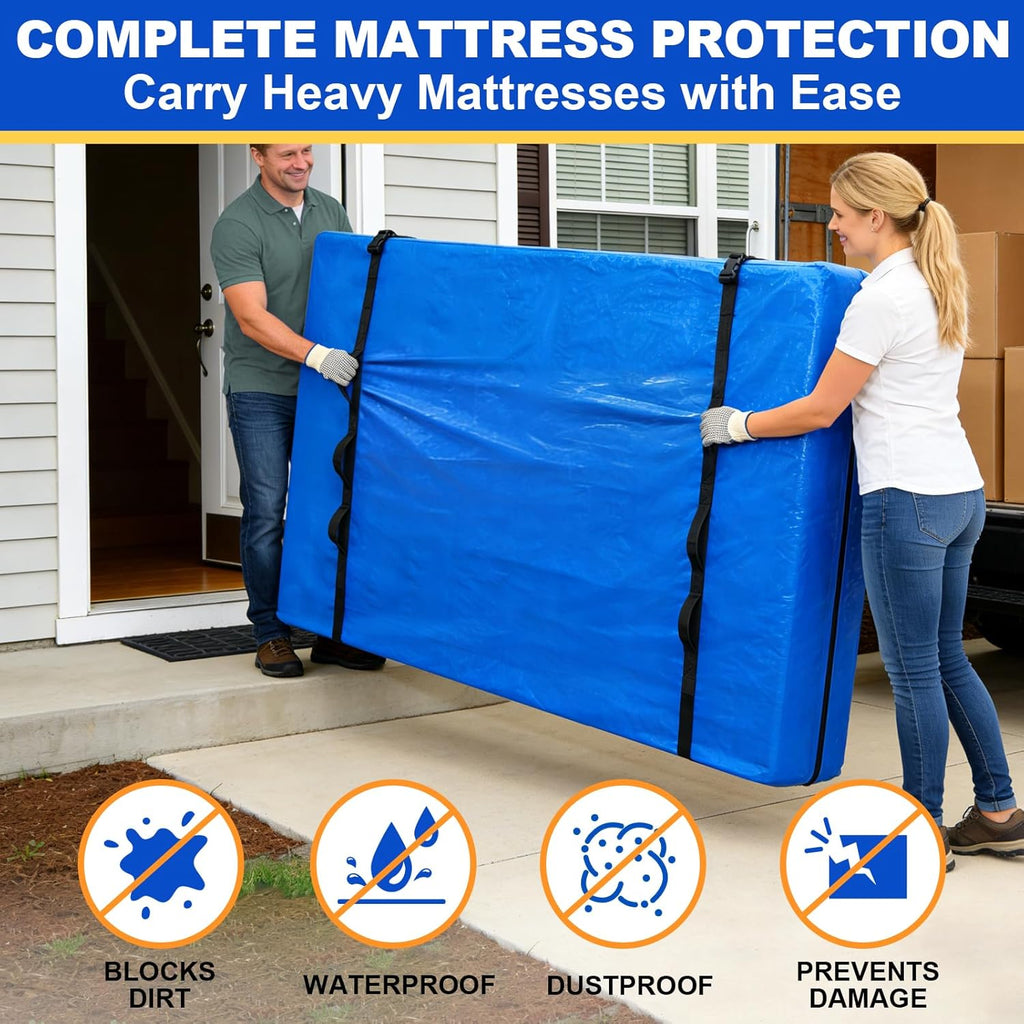 TICONN Heavy-Duty Queen Mattress Bag - Full-Around Handle & Adjustable Buckles | Blue Storage Solution