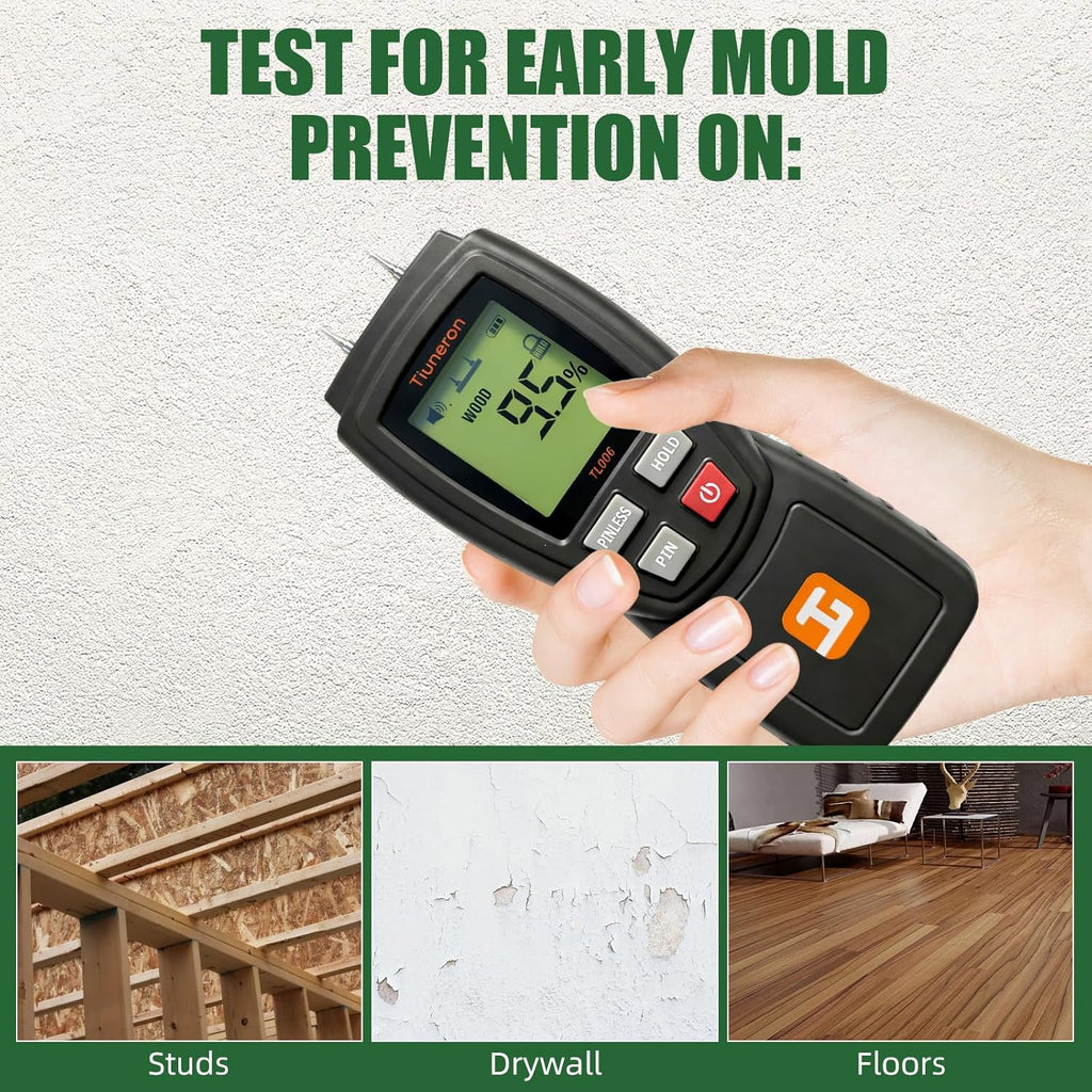 Skiennix Dual Mode Moisture Meter - 2-in-1 Pin & Pinless Detector with Backlight & Buzzer for Wood, Drywall & Masonry