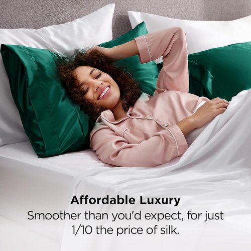 Bedsure King Size Satin Pillowcase Set - Dark Green Pillow Cases for Hair & Skin, 20x36 Inches, 2-Pack