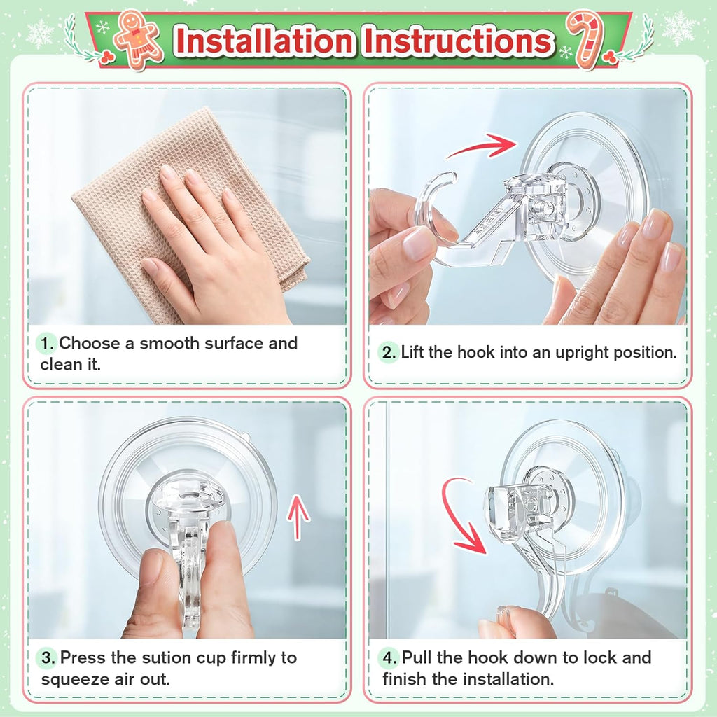 VIS'V Wreath Hanger - Heavy Duty Suction Cup Hooks | 22 LB Capacity, Clear, 8 Pack, Removable & Reusable