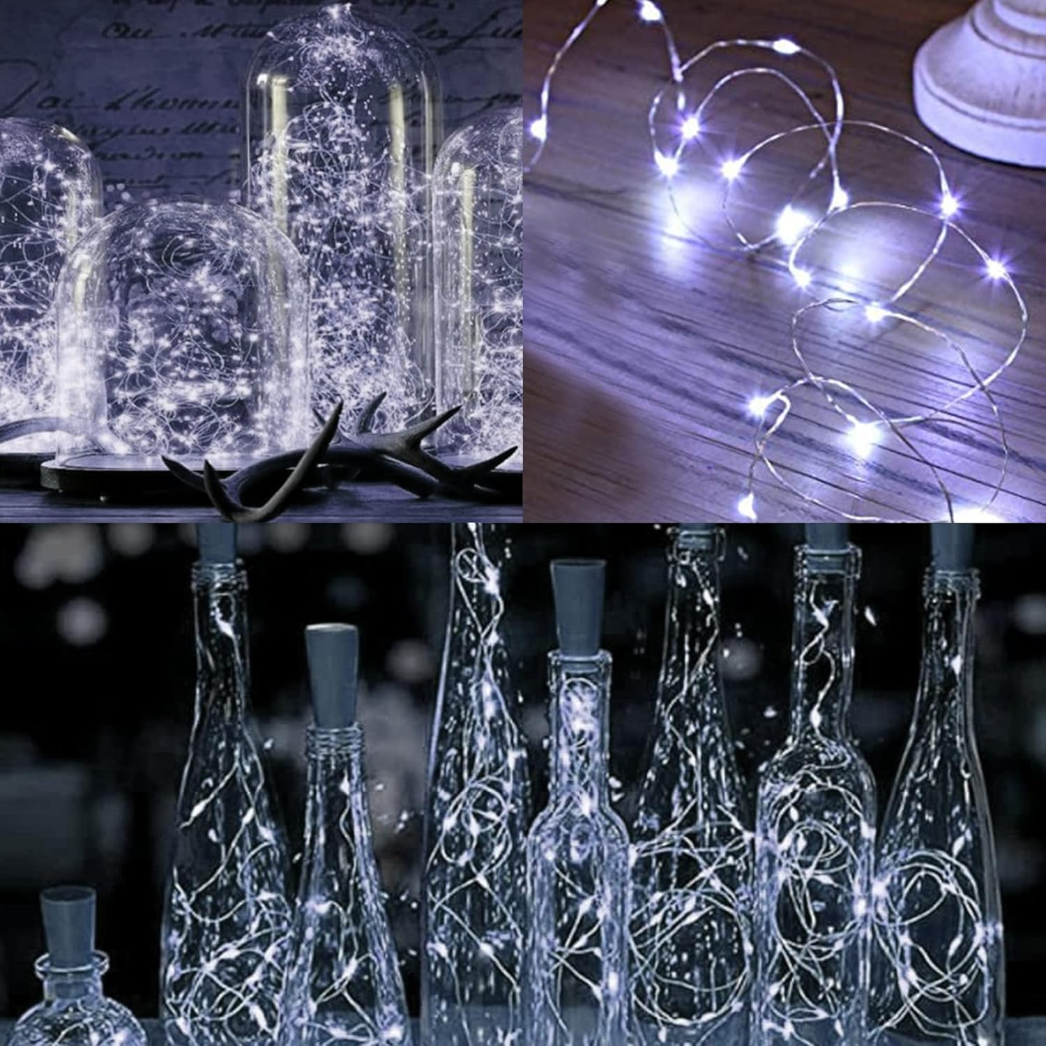 WATERGLIDE Mini String Lights - 24 Pack Battery Operated 7 ft Waterproof Silver Wire | Cool White LED Fairy Lights for Wedding & Party Decor