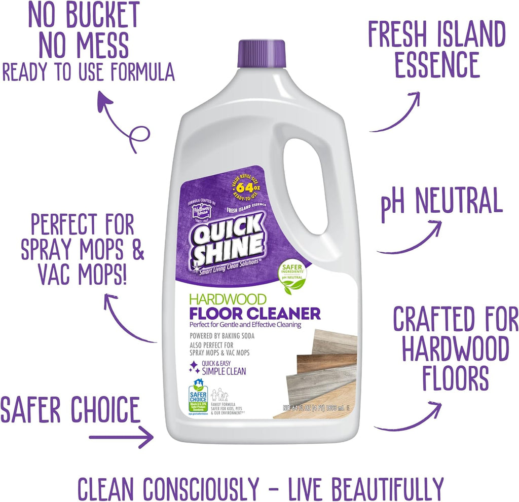 Quick Shine Hardwood Floor Cleaner 64oz - Streak-Free, No Rinse Formula | Perfect for Spray & Vac Mops