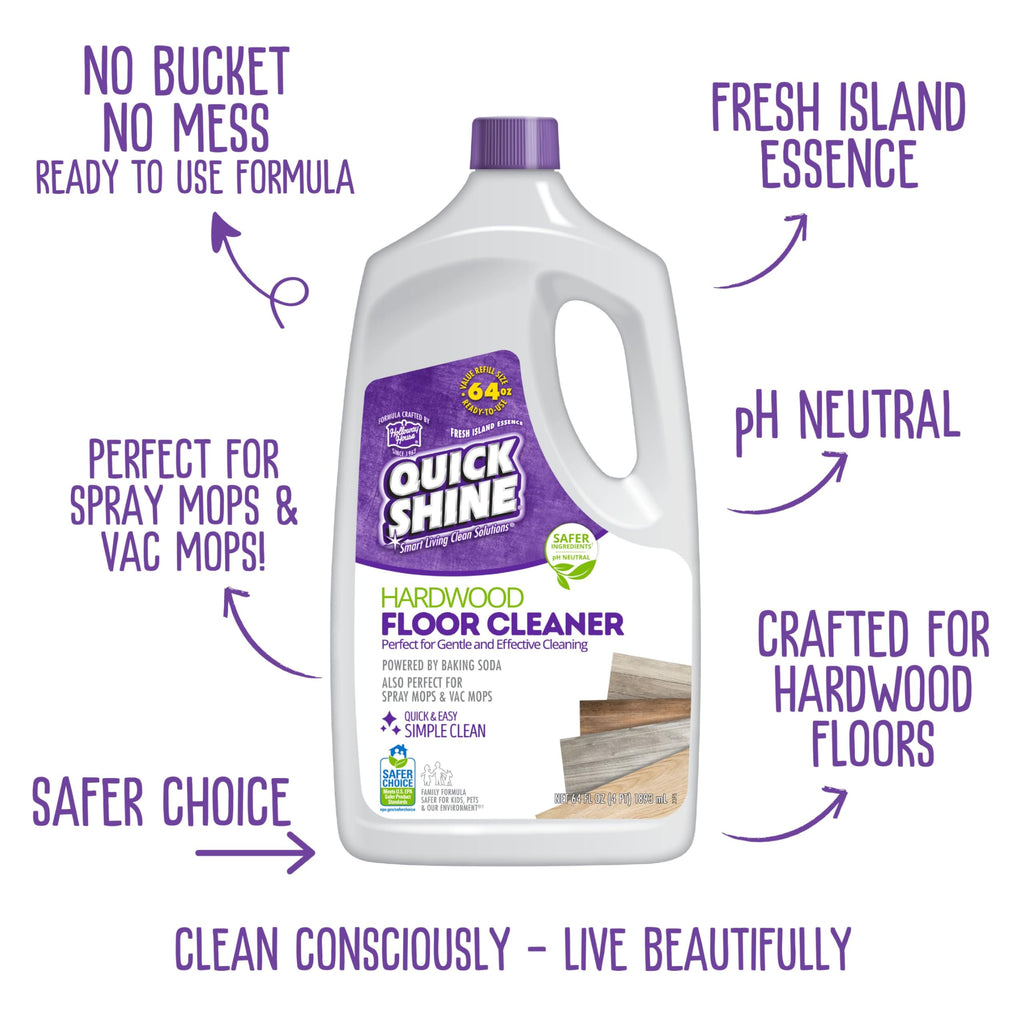 Quick Shine Hardwood Floor Cleaner 64oz | Use in Spray & Vac Mops | Removes Dirt & Scuff Marks | Ready-to-Use, Streak Free, No Rinse | Safer Choice Cleaner |Perfect for Gentle and Effective Cleaning