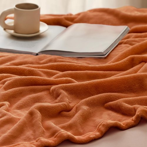 Bedsure GentleSoft Fleece Throw Blanket - 300GSM Plush Burnt Orange Cozy Blanket for Bed, Sofa, Travel