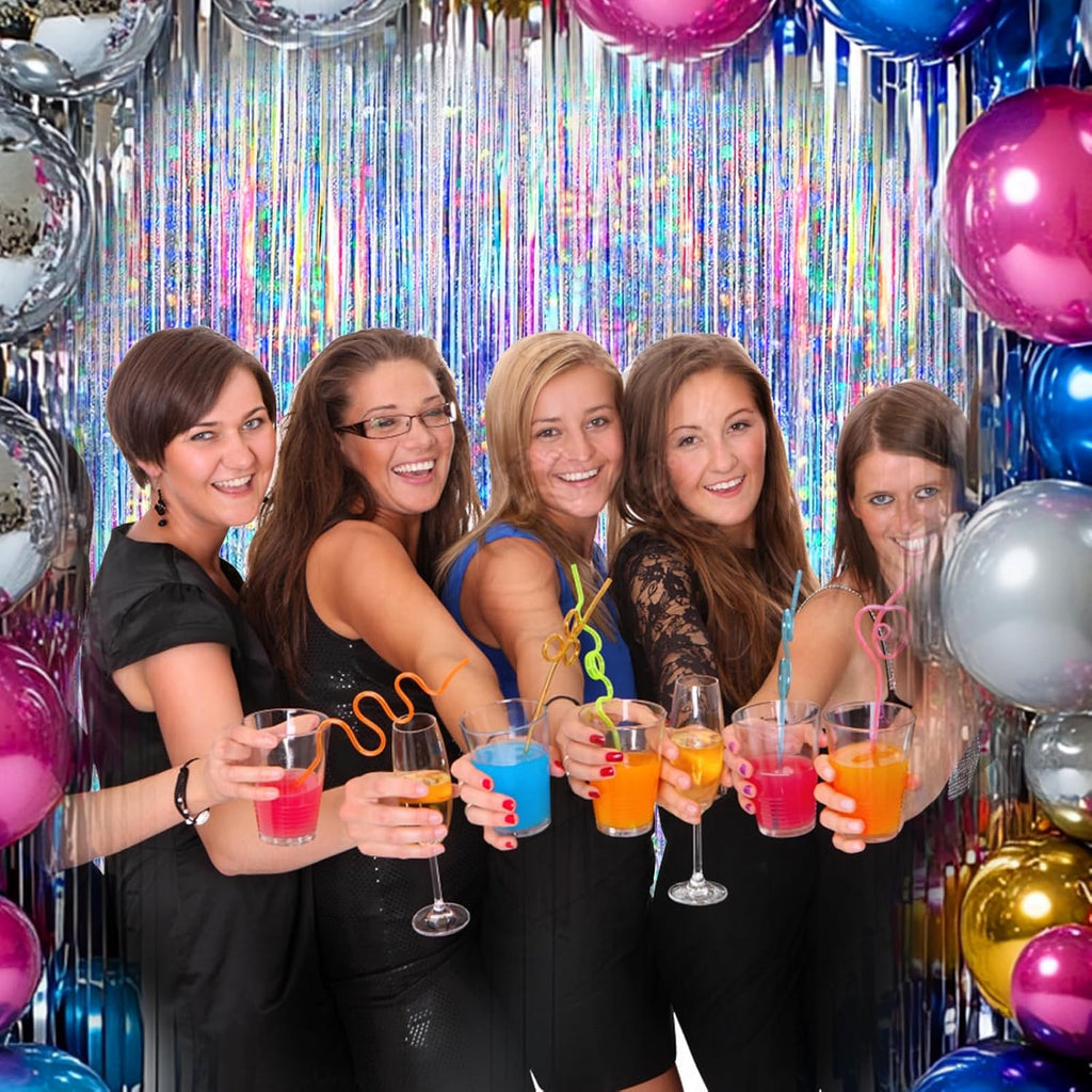 Silver Foil Fringe Curtain by [Brand Name] - 4 Pack Metallic Tinsel Backdrop for Parties & Events