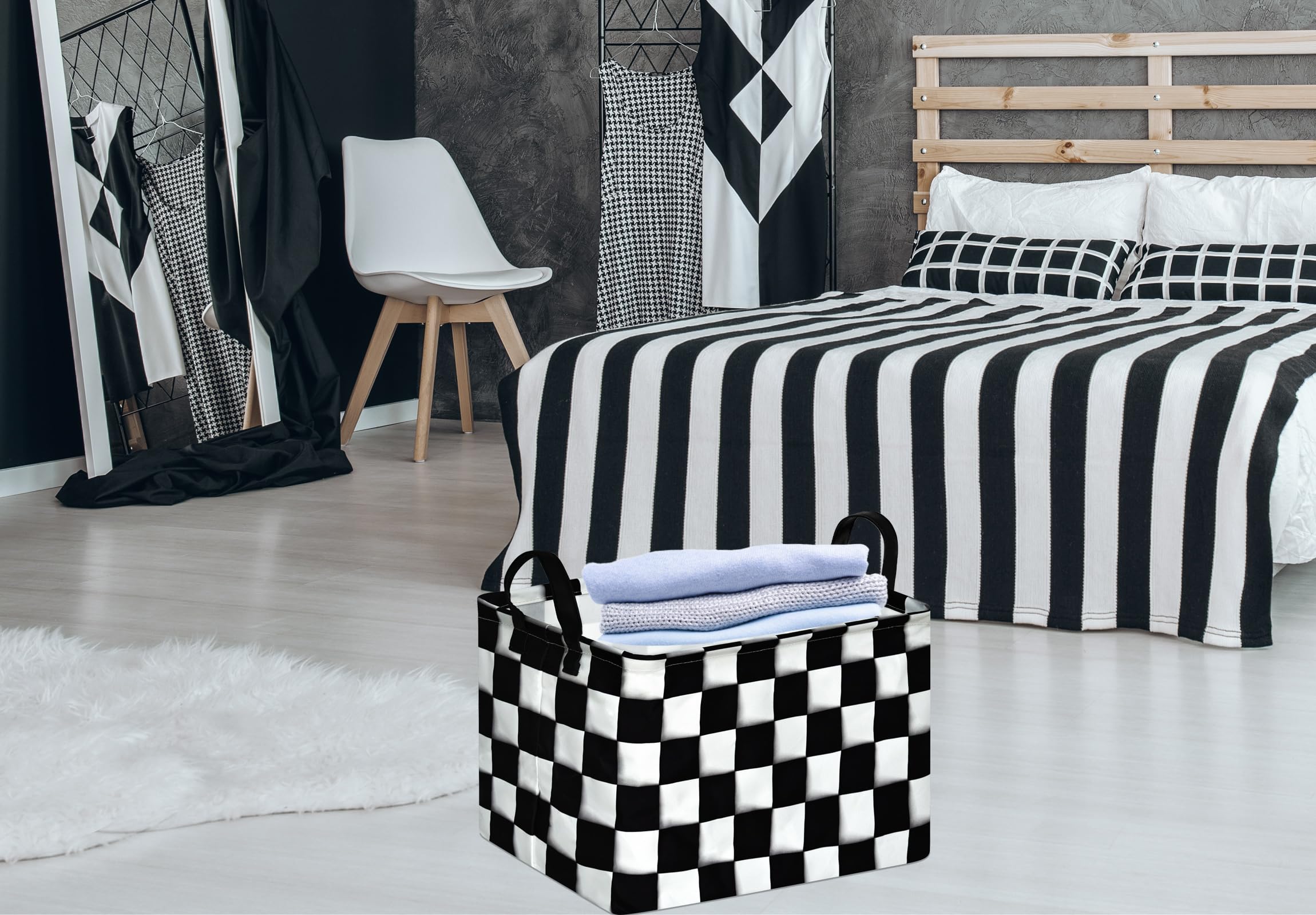 KUNRO Rectang Checkered Flag Storage Basket Gift Shelf Basket Storage Bin, Nursery Basket Organizer Box for With Handles for Room Deco