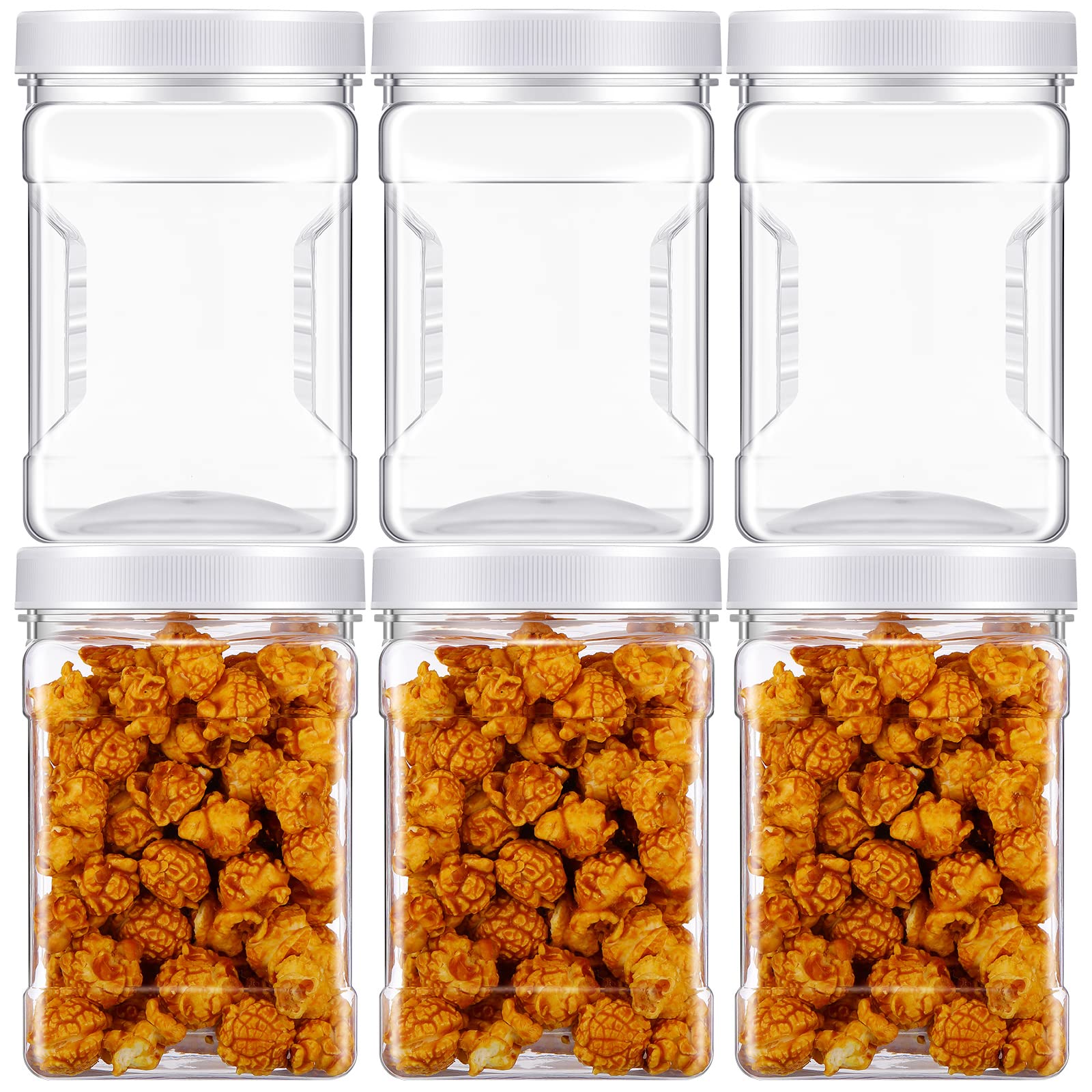 Eaasty 12 Pcs Half Gallon Square Plastic Containers with Lids 60.8 oz Clear Plastic Jars Storage Containers Grip Jars Large Mouth Square Canisters for Food Snack Kitchen