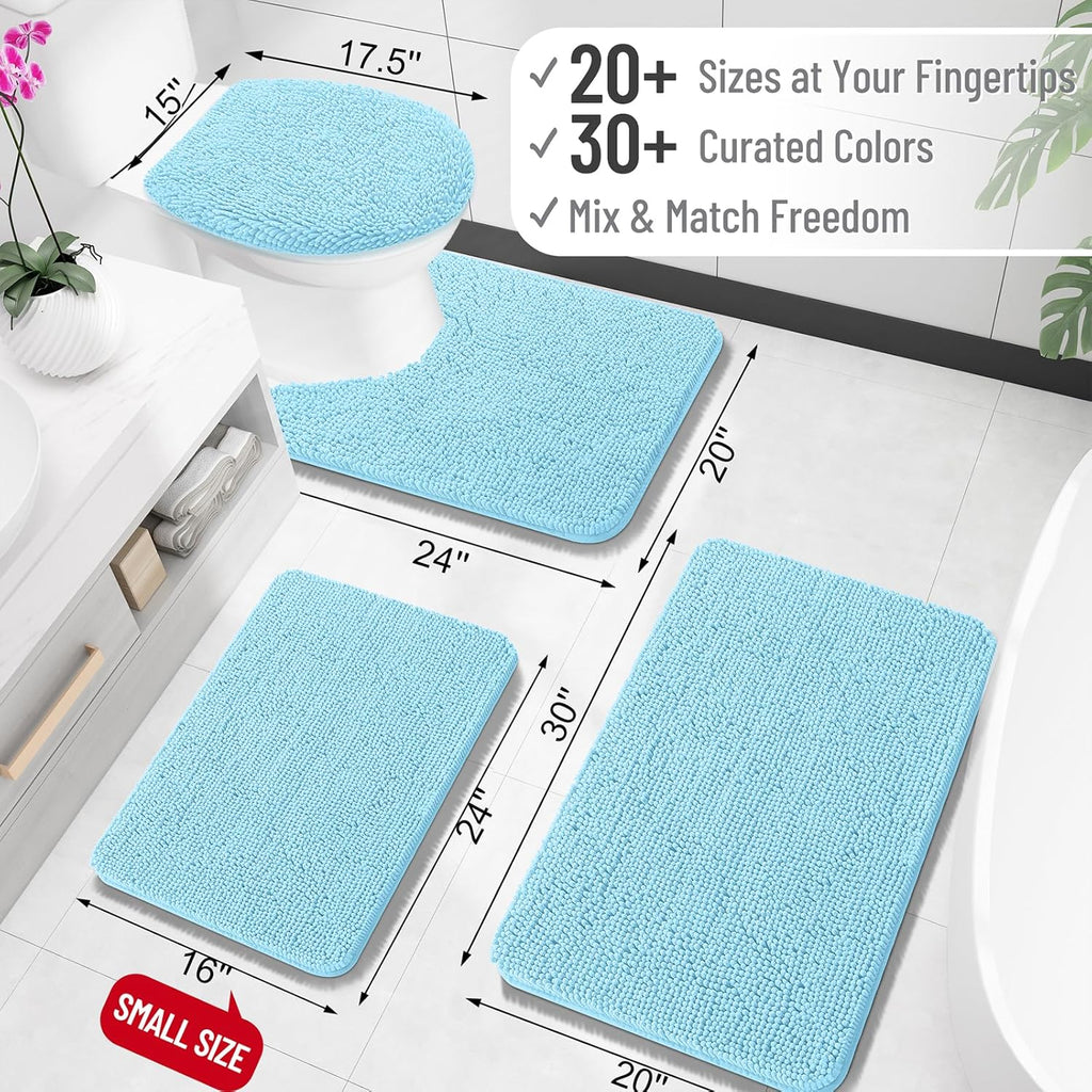 OLANLY Bathroom Rugs - Extra Soft Chenille Bath Mats with Rubber Backing | Quick Dry, Machine Washable, 30x20, Sky Blue