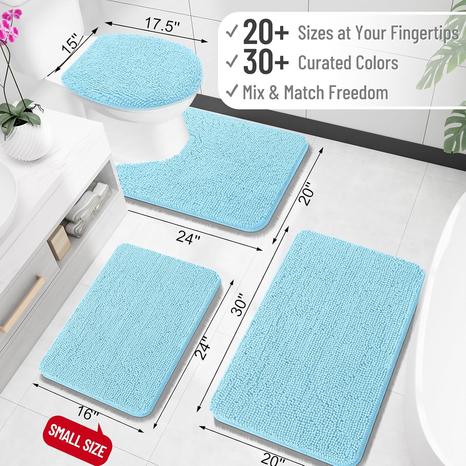 OLANLY Bathroom Rugs - Extra Soft Chenille Bath Mats with Rubber Backing | Quick Dry, Machine Washable, 30x20, Sky Blue
