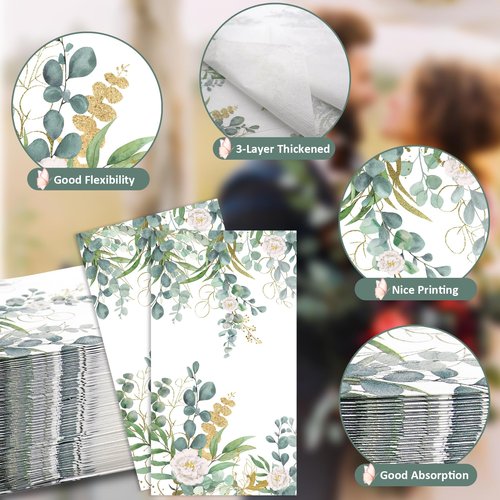 100PCS Greenery Paper Hand Towels for Bathroom, 3 Ply Disposable Hand Towels for Bathroom, Guest Towels Disposable Bathroom, Bathroom Napkins Guest Disposable for Party Decor (Guest Towel)