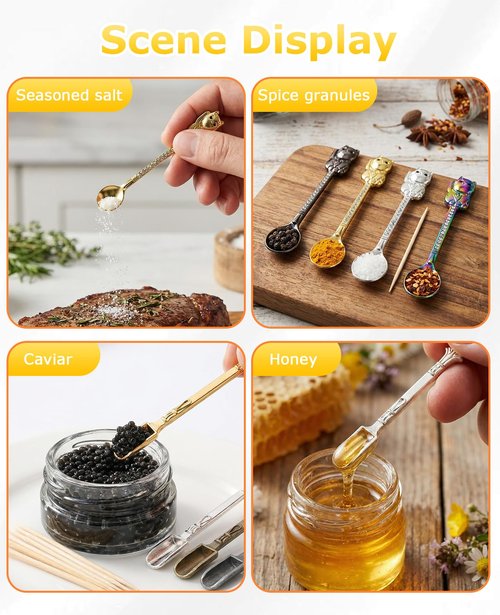 Geyynow 10 Pcs Mini Spoon Keychain, Metal Tiny Shovel Spoons for Home Kitchen Spices, Necklace Charms Pendants Diy Craft Making