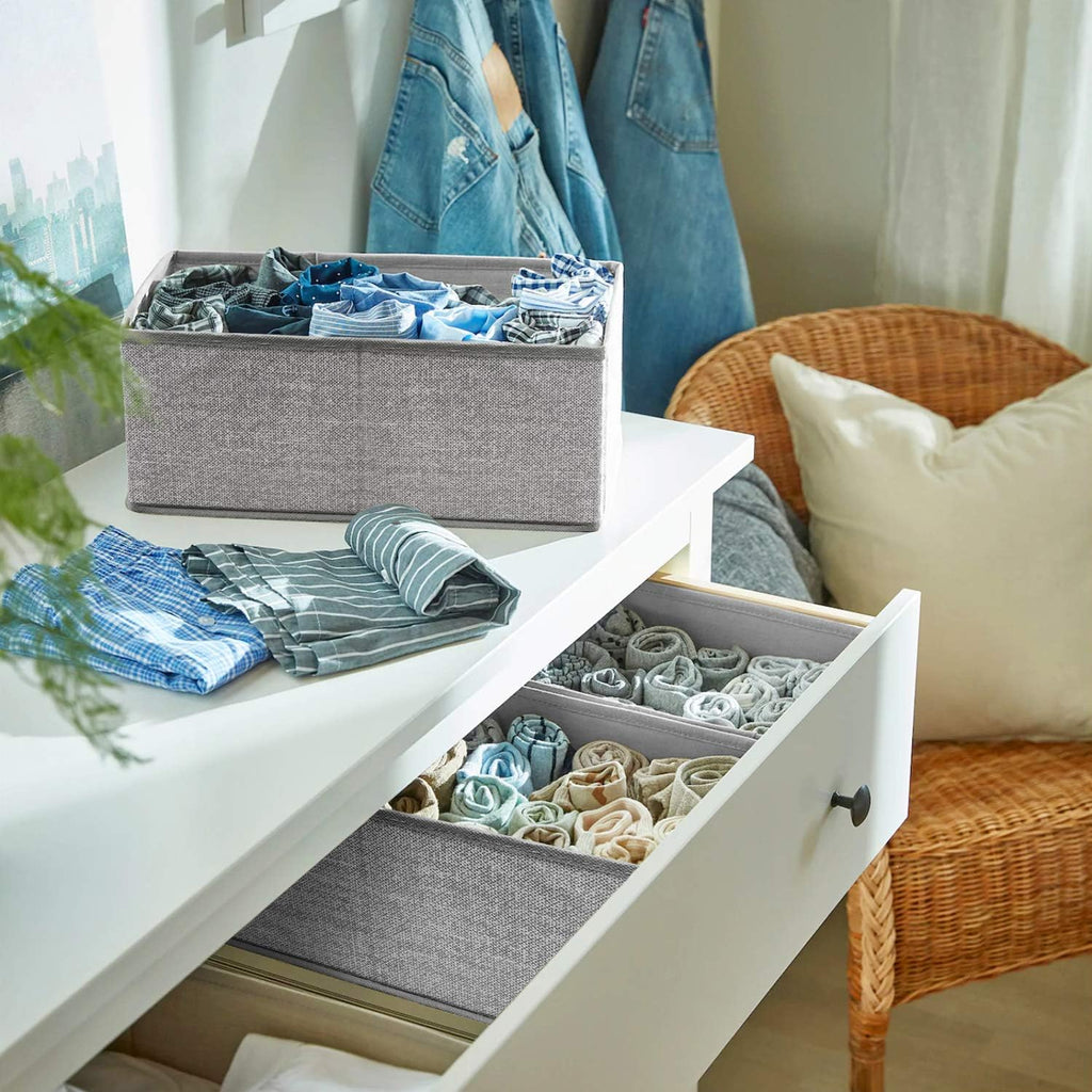 Criusia Foldable Underwear Drawer Organizer - Closet Dividers for Clothes & Socks | 6 Gray Bins