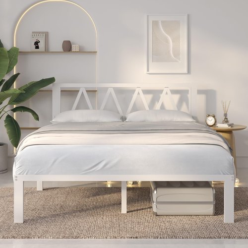 Novilla 14 Inch Full Size Bed Frame with Headboard, White Metal Platform Bed Frame, Full Bed Frame No Box Spring Needed, Easy Assembly