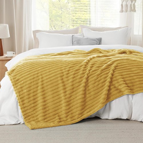 Bedsure GentleSoft Full Blanket - Cozy Yellow Fleece Throw for Couch, Perfect Birthday Gift, 84x90 Inches