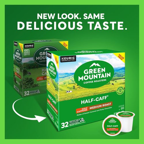 Green Mountain Coffee Roasters Half Caff K-Cup Pods - Medium Roast, 32 Count Single-Serve Coffee Pods