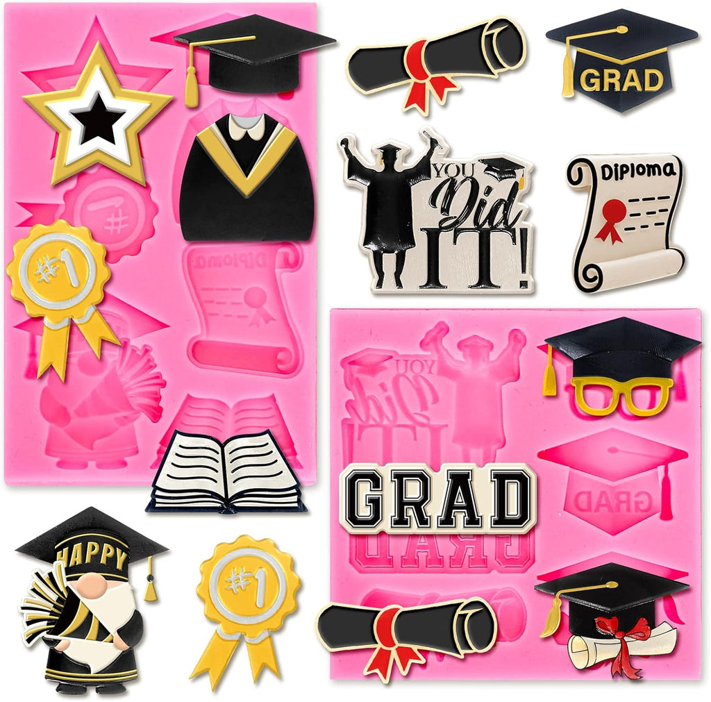 Whaline 2Pcs Graduation Fondant Molds - 3D Silicone Moulds for Caps & Scrolls | Perfect for 2026 Party Baking