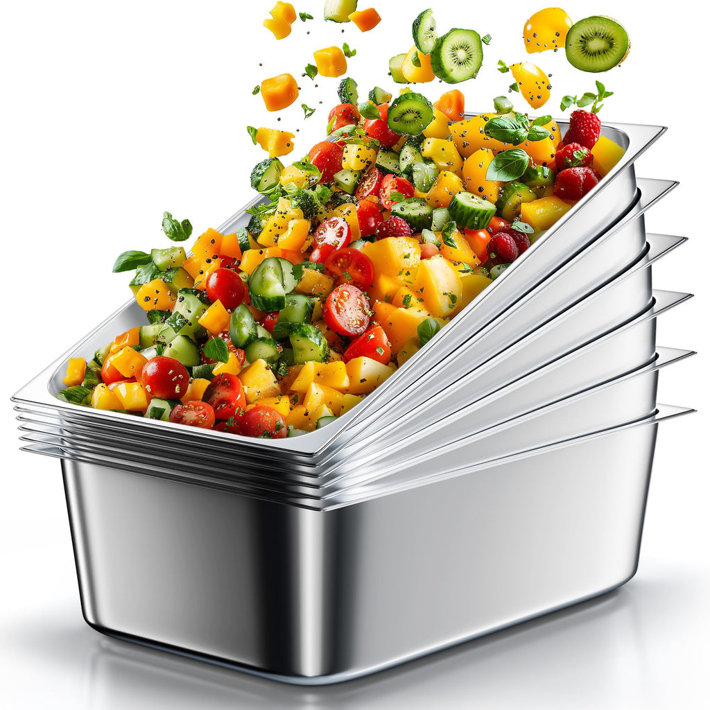 WantJoin Steam Table Hotel Pans 1/1 Full Size 6 Inch Deep 6 Pack, Stainless Steel Metal Tray Sets Food Storage Container for Restaurant Chafing Dishes Commercial Catering Supplies