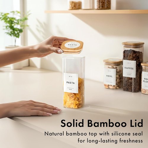 EDELHAUS Glass Storage Containers - Airtight 12-Pack with Bamboo Lids | Stackable Kitchen Canisters (4x 30 oz, 8x 17 oz)