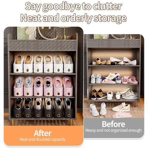 WMBOOX 15 Pack Shoe Slots Organizer, Adjustable Shoe Stacker for Closet Storage, Double Layer Space Saver, Durable and Stackable Shoe Holder for Sneakers Heels and Flat