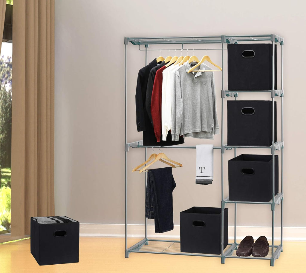 Simple Houseware Foldable Cube Storage Bins - 11-Inch Black Fabric Organizers with Handles | 6-Pack for Closet & Shelves