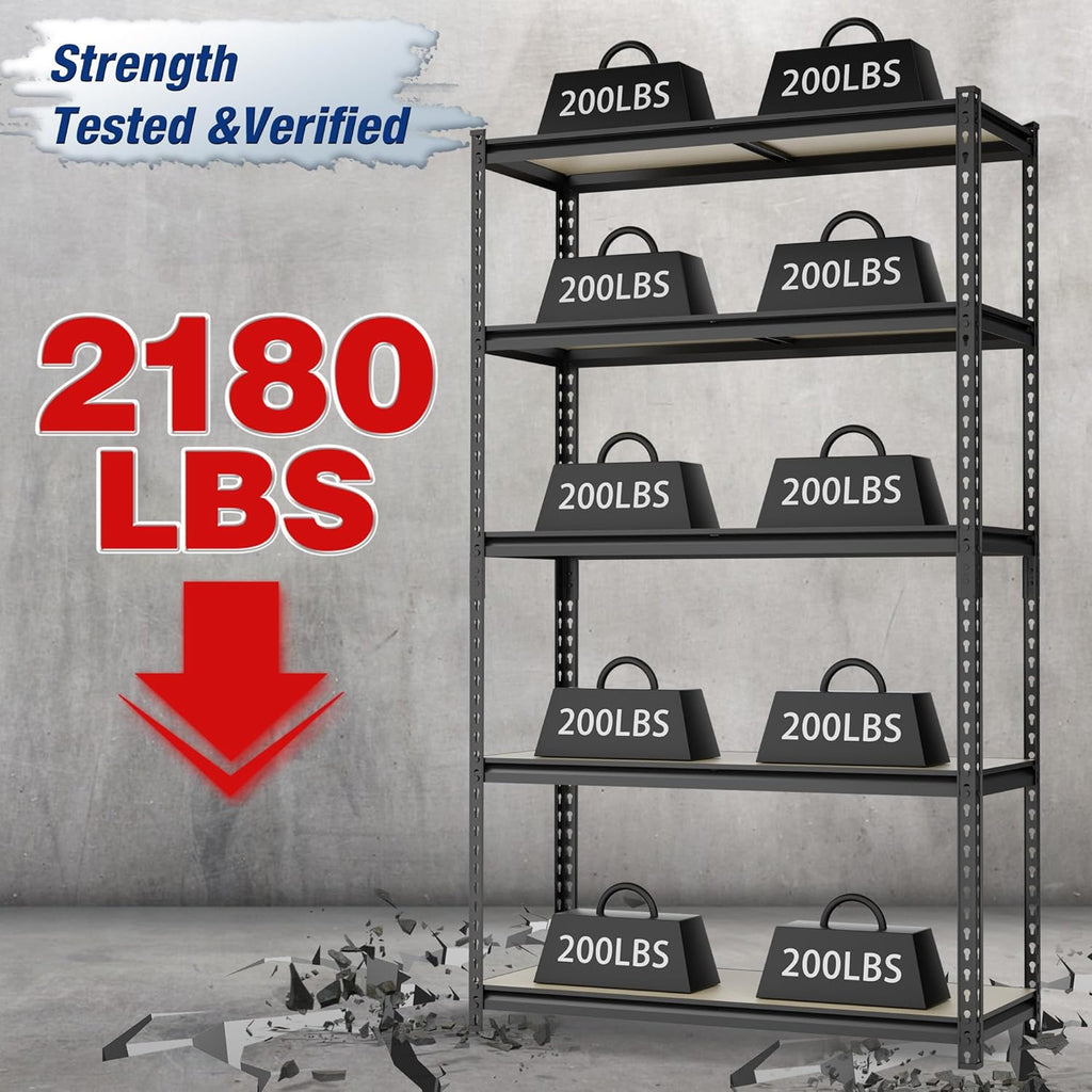 WORKPRO 5-Tier Storage Shelf - Heavy Duty Adjustable Garage Shelving Unit | 72" H, 2180LBS Capacity, Black