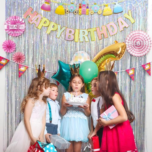 GREATRIL Silver Foil Fringe Tinsel Backdrop | Metallic Streamers for NYE, Prom & Parties - 2 Pack