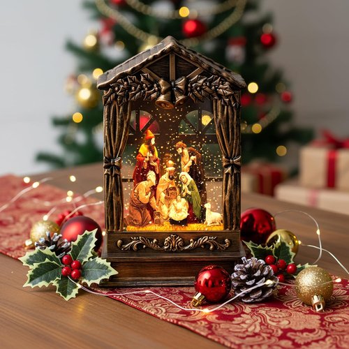 Christmas Snow Globe | Lighted Manger Nativity Scene with Musical Silent Night | Holiday Decor Gift