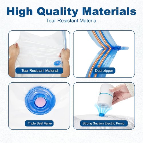 HOUSE DAY Vacuum Storage Bags - 30 Pack with Electric Pump | 4 Sizes for Clothing, Bedding & Travel - Airtight & Reusable