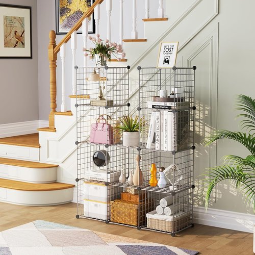C&AHOME Wire Cube Storage - 12-Cube Organizer with Modular Metal Grids | Ideal for Home & Office, Silver Gray, 36.6”L x 12.4”W x 48.4”H