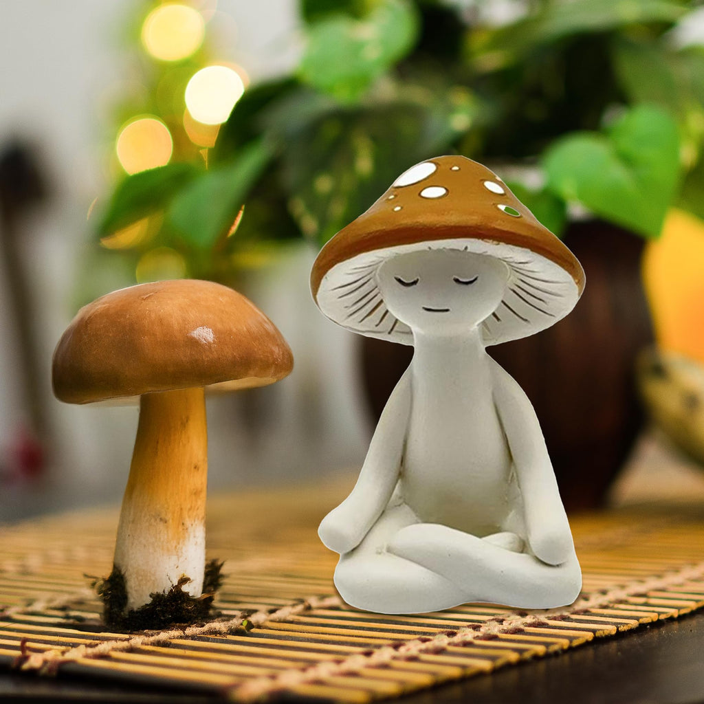 CYjorkbgg Meditation Mushroom Resin Statue - Cute Meditation Mushroom Statue for Desk Living Room Resin Figurine for Home Patio Office Decoration Cute Plant Statues for Tabletop Garden Backyard Decor