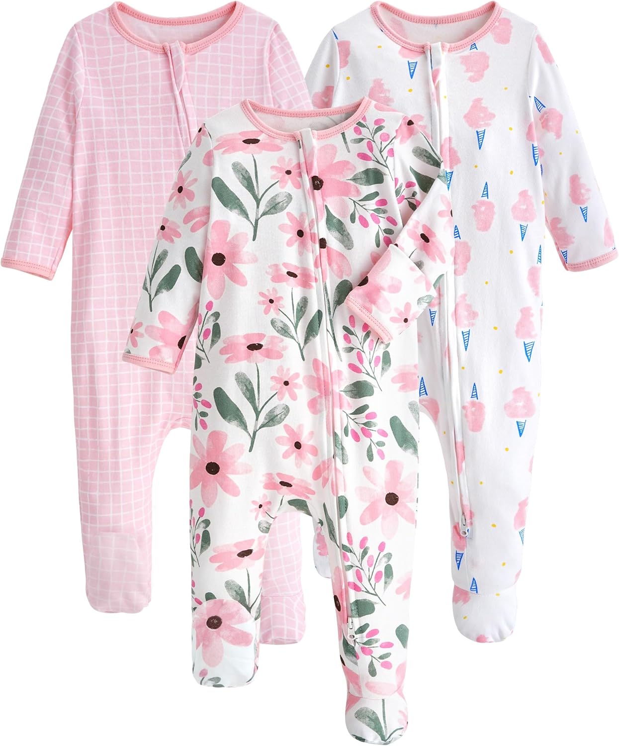 Yoofoss Baby Pajamas - 100% Organic Cotton Sleepers for Newborns | 3-Pack Footed PJs for Boys & Girls