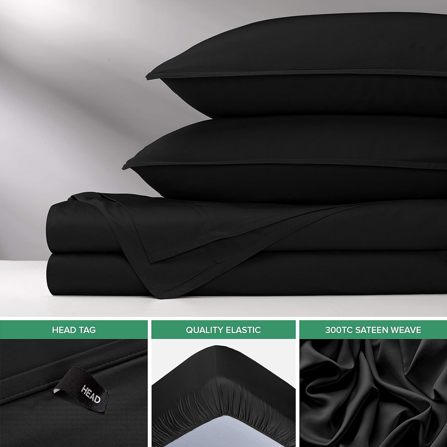 Pure Bamboo Full Bed Sheet Set - 100% Organic Viscose, Luxuriously Soft & Cooling, Double Stitching | Black