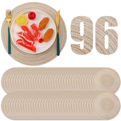 Buryeah 96 Pieces 13 Inch Christmas Round Placemats Circle Woven Place Mats Boho Decor Dining Table Mats Table Scape Hosting Friends for Wedding Birthday Dinner Parties (Beige)