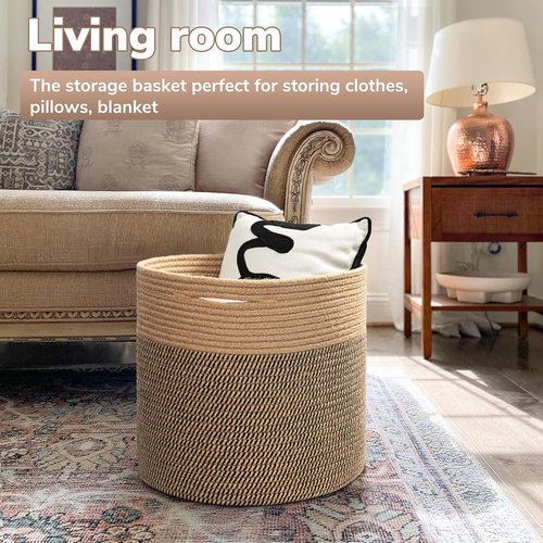Goodpick Large Cotton Rope Basket - 15.8" x 15.8" x 13.8" | Stylish Wicker Storage for Blankets & Toys