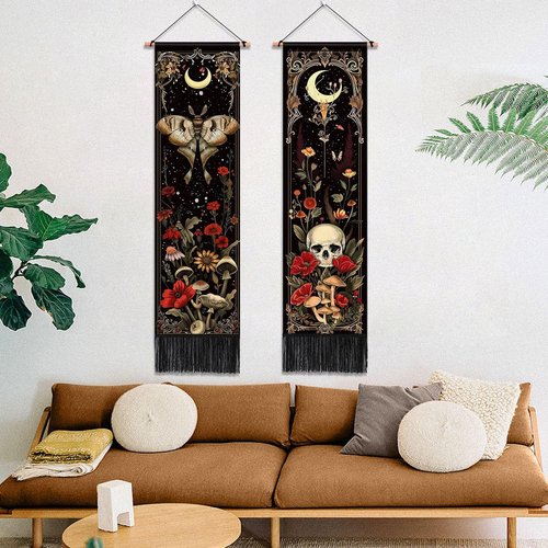 ARTCREATOR Gothic Wall Tapestry - Witchy Moth & Moon Design for Bedroom Aesthetic | 12.8 x 51.2 Inches