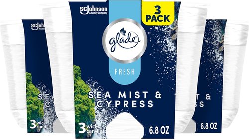 Glade 3-Wick Scented Candle Jar - Sea Mist & Cypress | Essential Oil Air Freshener, 6.8 Oz, 3 Count