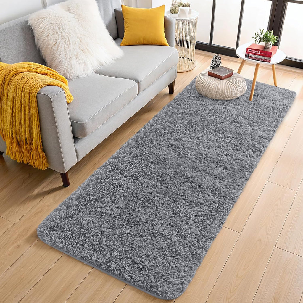 OLANLY Runner Rugs - Soft, Machine Washable Shaggy Design for Hallway & Bedroom | Light Grey 2x5 ft