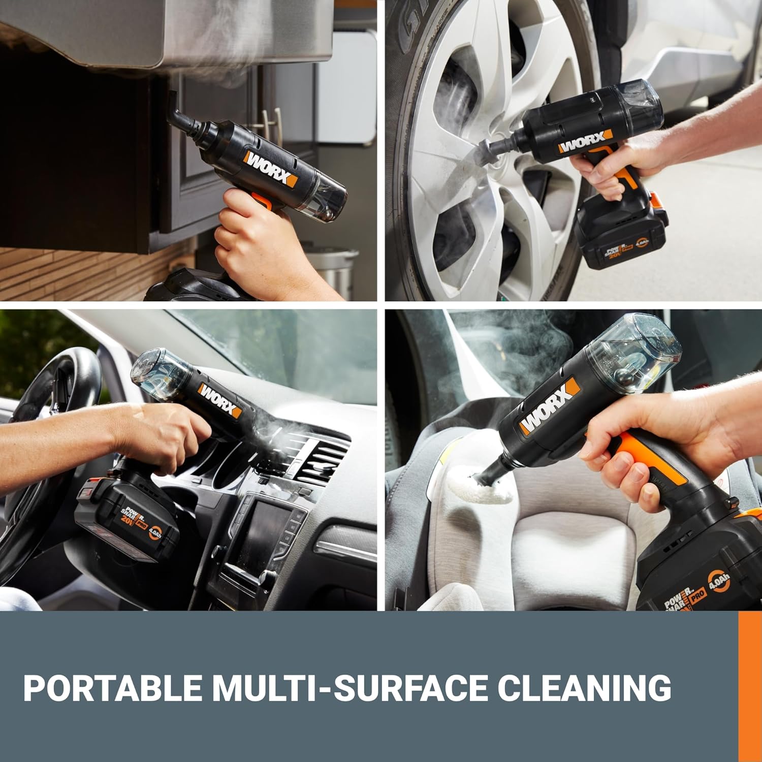 Worx 20V SteamStorm Cordless Handheld Steam Cleaner - 220°F Quick Preheat, Lightweight & Portable | Includes Battery & Charger